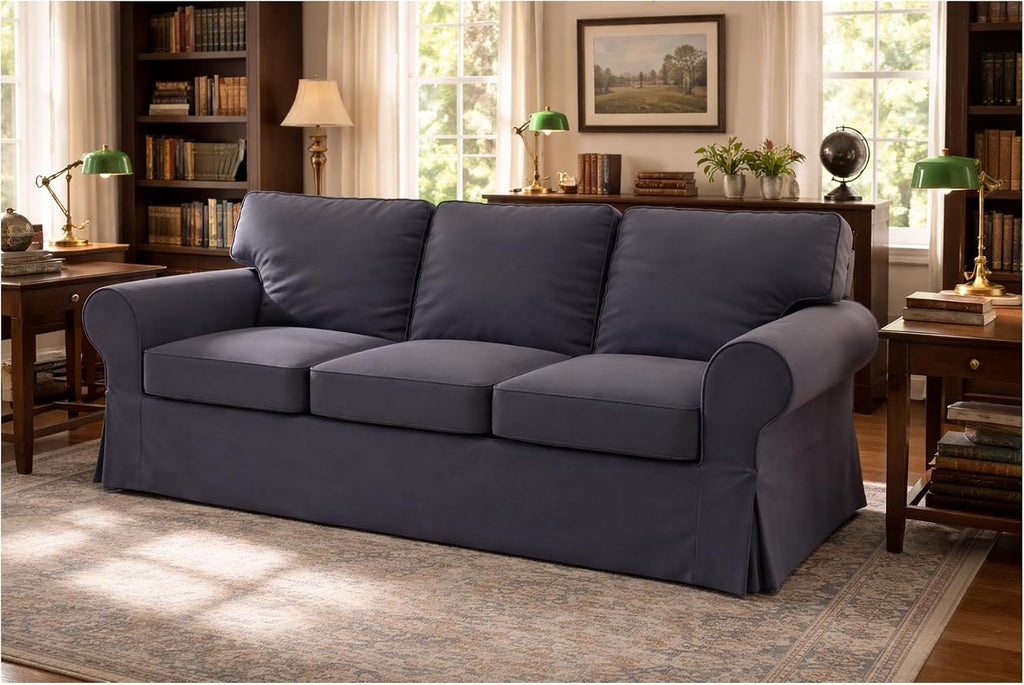 Ektorp 3 Seat Sofa Cotton Cover Replacement Slipcover Compatible with IKEA Ektorp Sofa Cover (Deep Gray)