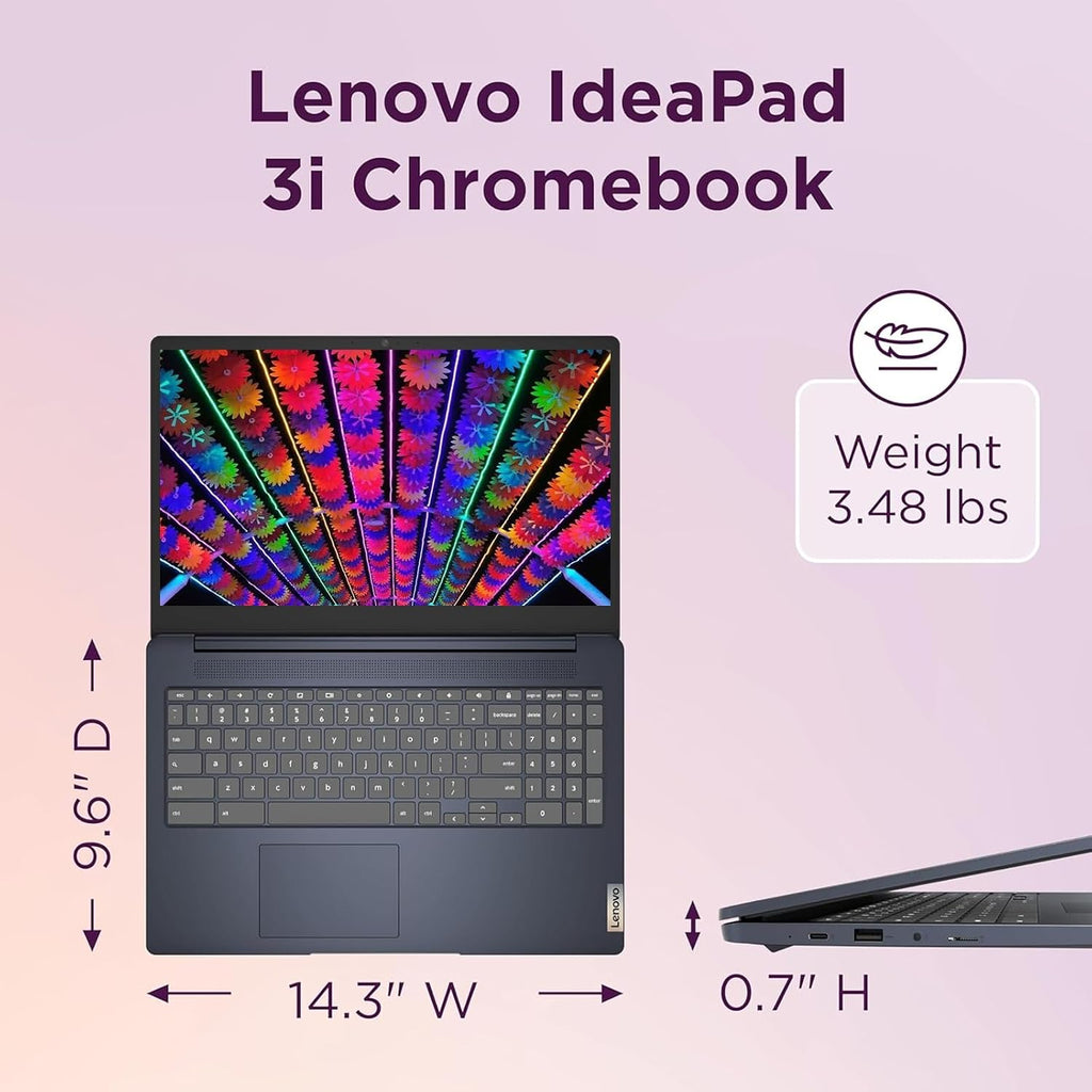 Lenovo Chromebook 15.6'FHD Laptop, Intel Dual Core N4500, 8GB RAM, 128GB Storage (64GB eMMC+64GB SD Card), Business & Students Laptop, Anti-Glare, HDMI, USB, Webcam, WiFi 6, Bluetooth, Chrome OS, Blue