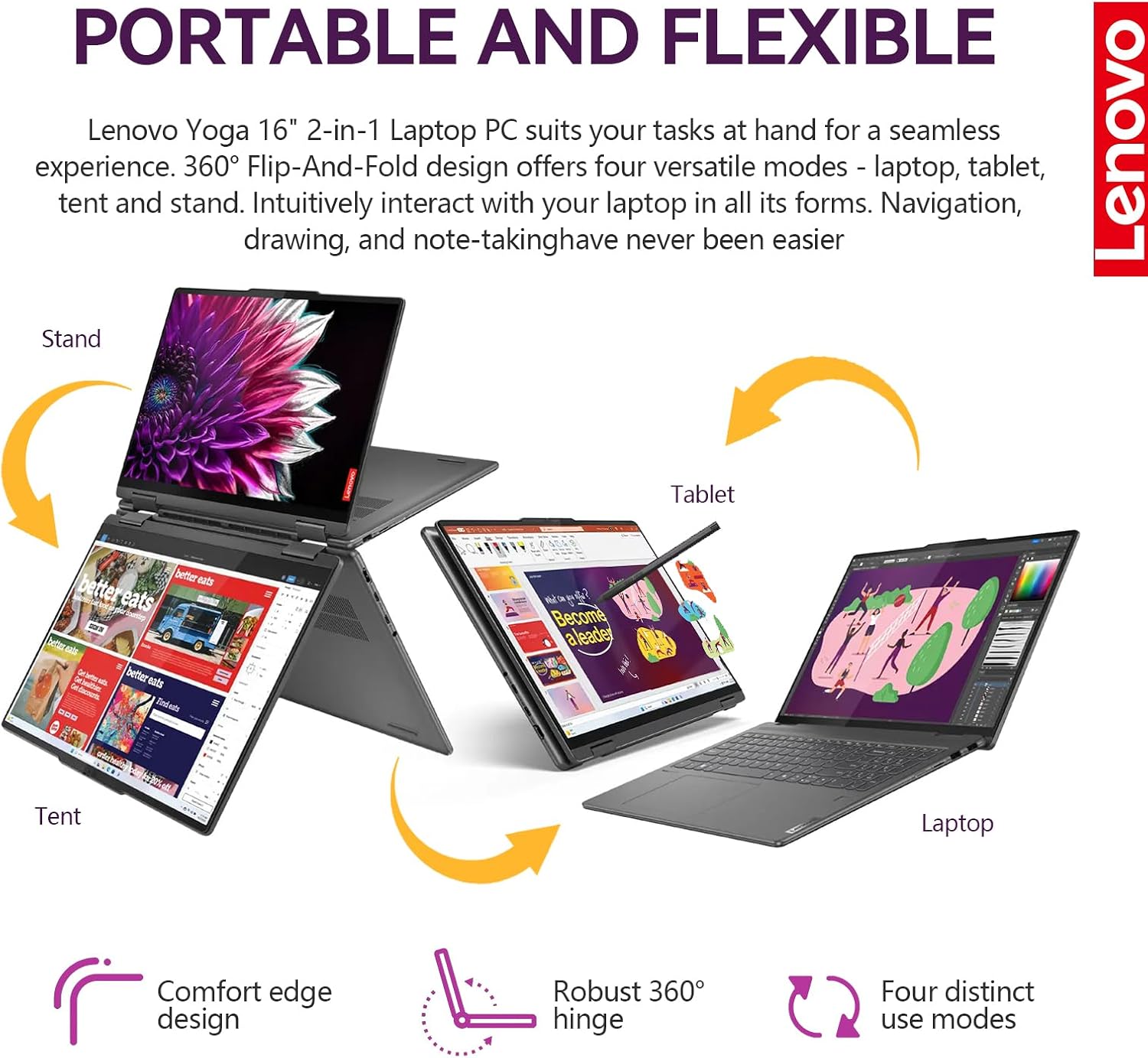 Lenovo Yoga 7i 2 in 1 Laptop Touchscreen, 16' FHD+ 360 Foldable Touch Screen Convertible, Intel Core Ultra 7, Windows 11 Pro, 16GB DDR5 RAM 512GB SSD|Backlit|Fingerprint|YGYTEaccessory