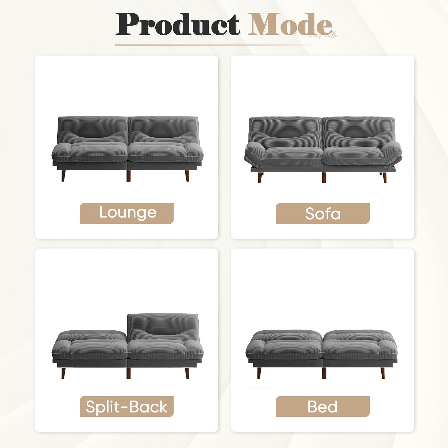 Homall Futon Sofa Bed, Modern Loveseat Futon Couch with Adjustable Backrest and Armrests, Sleeper Sofa Bed with Wood Frame for Living Room, Office, Apartment (Corduroy, Dove Gray)