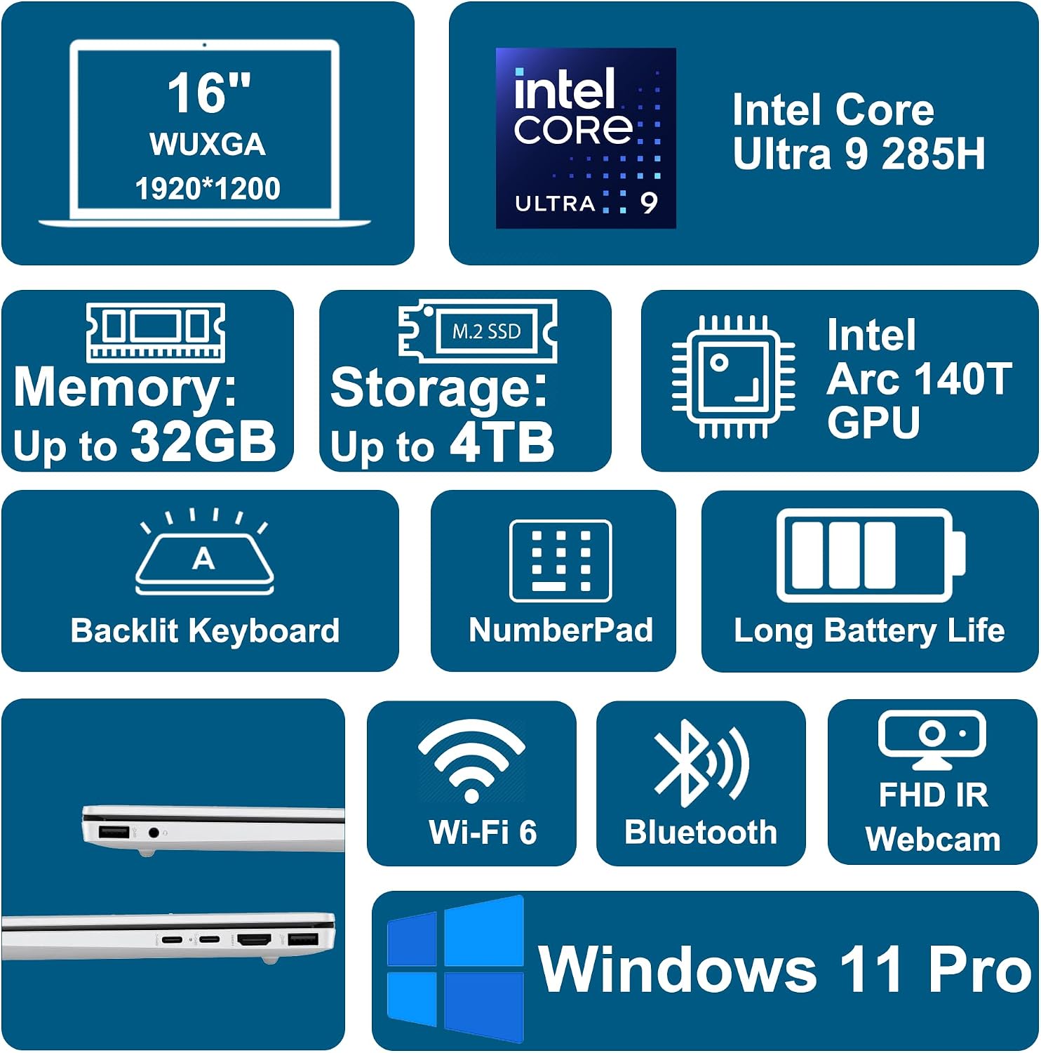HP OmniBook 5 Laptop 16' WUXGA IPS Touchscreen Intel 16-core Ultra 9 285H 32GB RAM 1TB SSD for Creator Designer Business Professional Backlit IR Camera Win11Pro ICP Hub