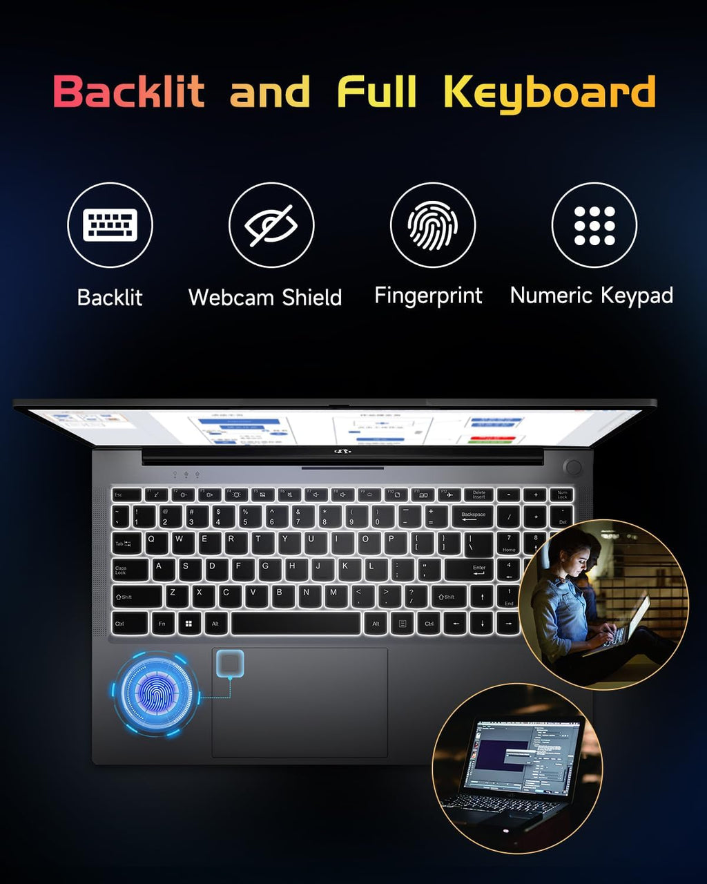 NIMO 15.6' IPS FHD-Laptop, Intel Pentium Quad Core N100 16GB RAM 1TB SSD (Beat i3-1115G4, Up to 3.4GHz) Computer with Backlit Keyboard Fingerprint Type-C WiFi 6 BT5.2, for Student and Home