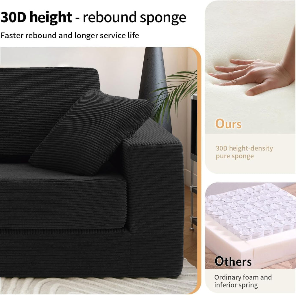 FILUXE Modular Sectional Sofa, Modern Modular Sofa Couch with Deep Seat，Comfy Cloud Couch, Sectional Couches for Living Room, Bedroom and Apartment，2-Seater，Black