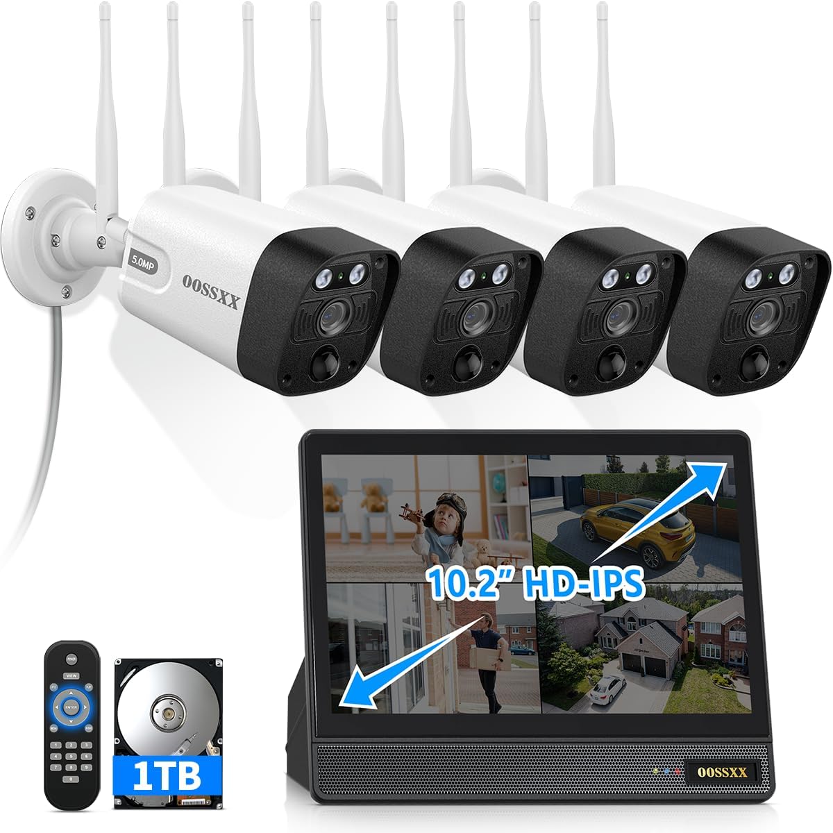 (2026 Update) Wireless WiFi Outdoor Security Camera System with Monitor, Built-in Screen NVR, Dual Antenna Cameras 55% Stronger Signal, 130° Wide Angle, 65ft Night Vision, 2-Way Audio, No Monthly Fee
