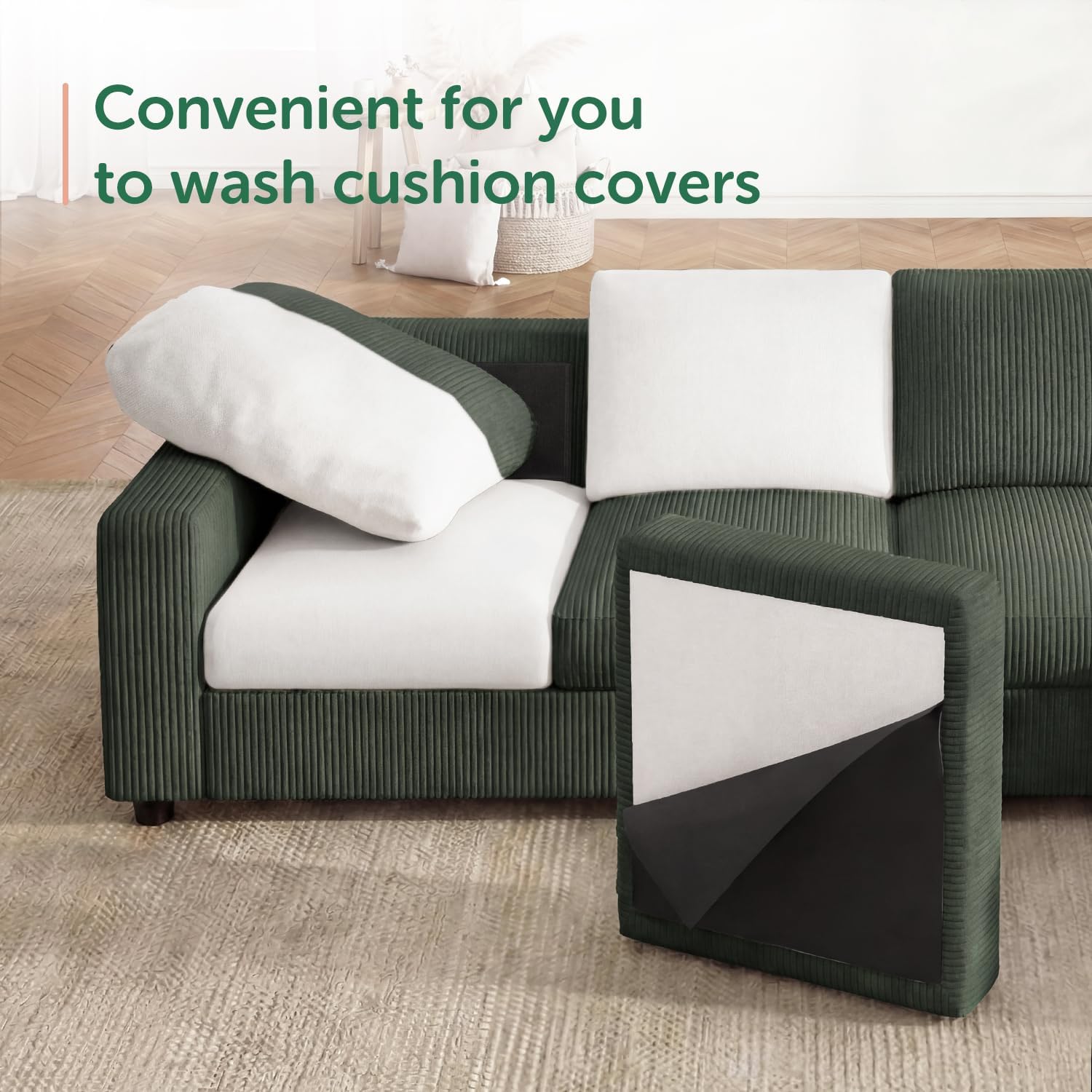 HONBAY Corduroy Sectional Sofa with Storage, U Shape Sectional Sofa with Chaise, Sectional Couches for Living Room, Green