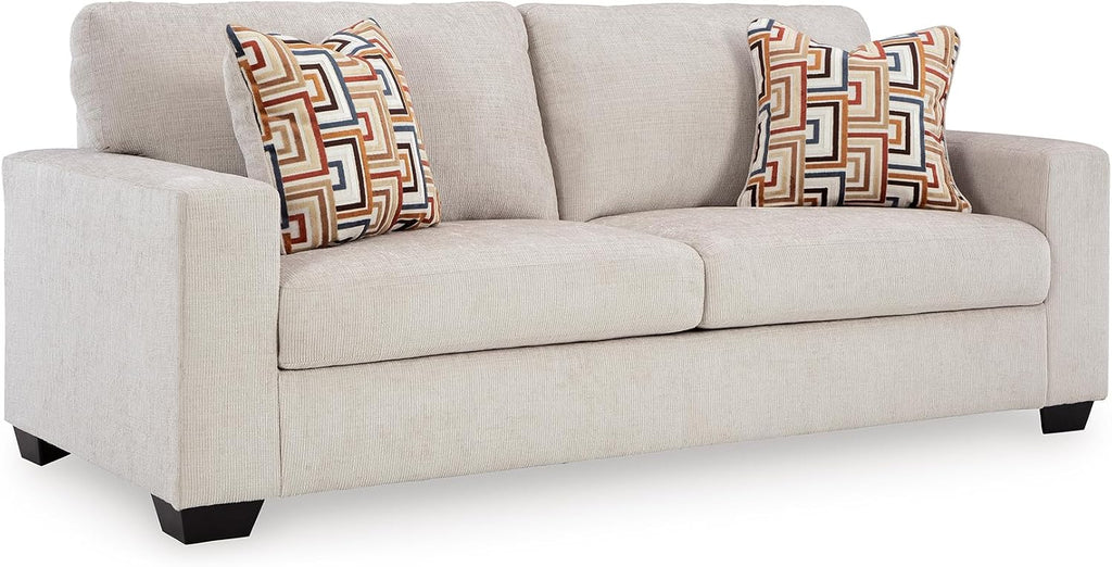 Signature Design by Ashley Aviemore Coastal Sofa Sleeper with Folding Memory Foam Mattress and 2 Accent Pillows, Queen, Beige