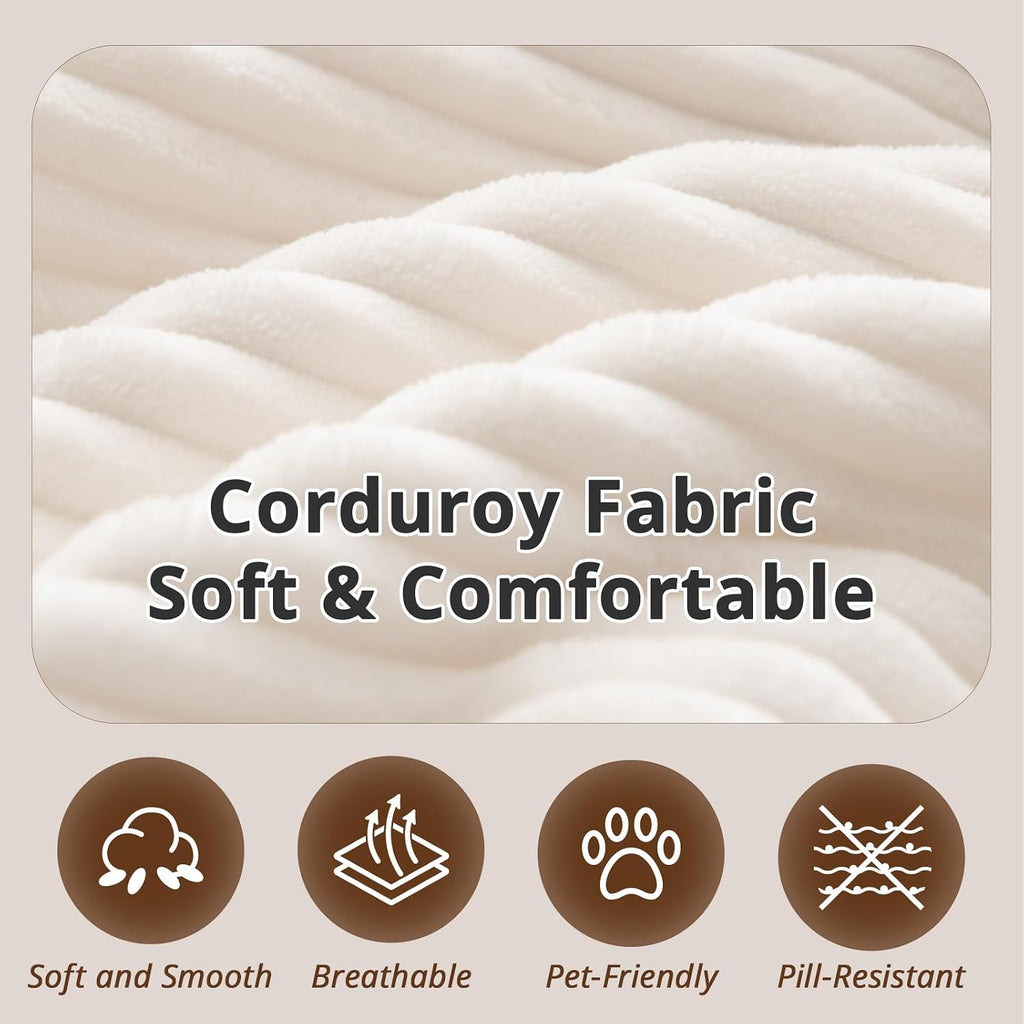 108' L-Shaped Boneless Couch, High Seat Modular Sectional Sofa with Moveable Ottoman, Corduroy Cloud Couches for Living Room, No Assembly, Ship in a Box, White