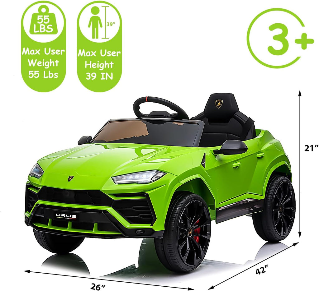Electric Car for Kids 12V Licensed Lamborghini Ride On Car with Remote Control,Max Speed 2.5Mph,LED Lights,Music Players,Opening Doors,Spring Suspension,Toddler Cars to Drive (Green)