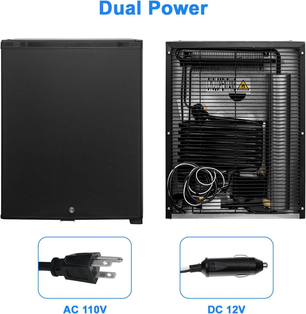Compact Refrigerator with Lock 110V 12V RV Refrigerator No Noise Mini Fridge for Dorm Bedroom Office, 2.1 Cu.Ft