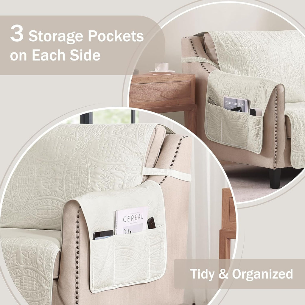 Quilted Grand Sofa Covers for 4 Cushion Couch, Couch Cover for Grand Sofa Washable, Soft Cozy Couch Protector, Oversized Grand Sofa Slipcovers Water-Repellent (Grand Sofa 98', Ivory White)