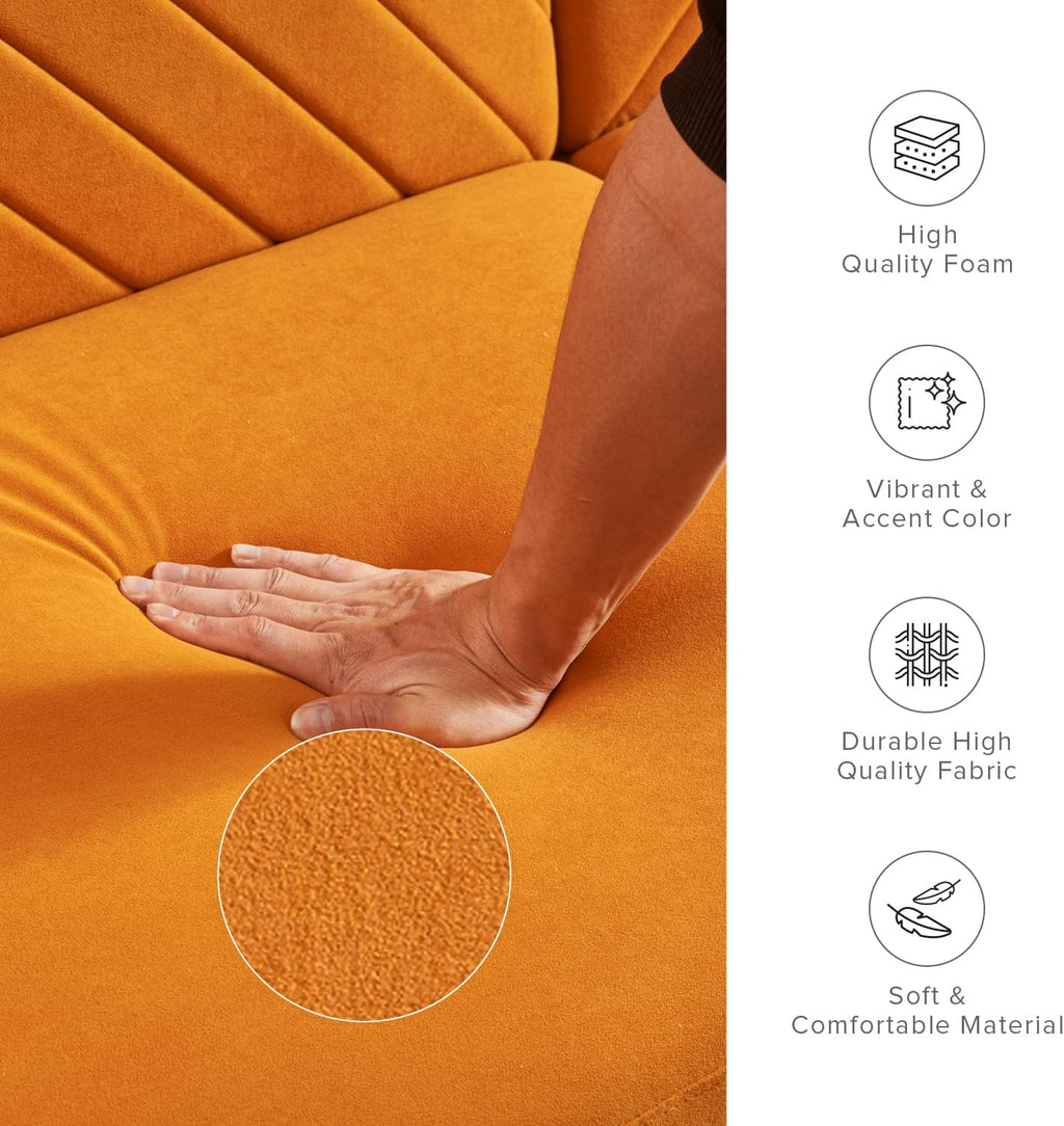 mopio 76.4' Futon Sofa Bed, Couch, Loveseat, Sleeper Sofa, Mid Century Modern Futon Couch, Sofa Cama, Couches for Living Room (Apricot Velvet)
