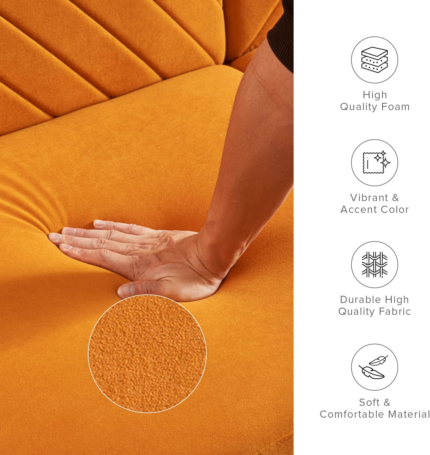 mopio 76.4' Futon Sofa Bed, Couch, Loveseat, Sleeper Sofa, Mid Century Modern Futon Couch, Sofa Cama, Couches for Living Room (Apricot Velvet)