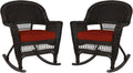 Jeco Rocker Wicker Chair with Red Cushion, Set of 2, Espresso