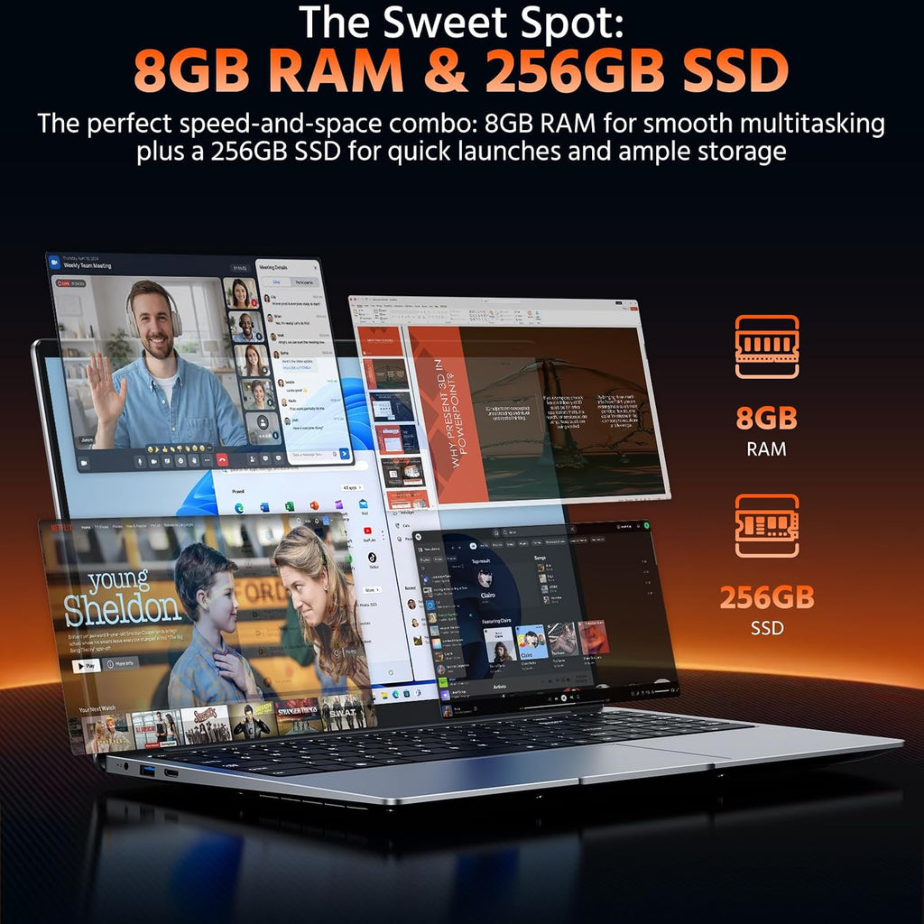 15.6' Laptop Computer, 8GB RAM 256GB SSD Celeron N4000(up to 2.6GHz) Laptop Win 11 Office Suite FHD IPS sRGB Notebook 2.4G&5G WiFi BT 4.2 HDMI USB 3.0 5000mAh Battery for Home Student Business