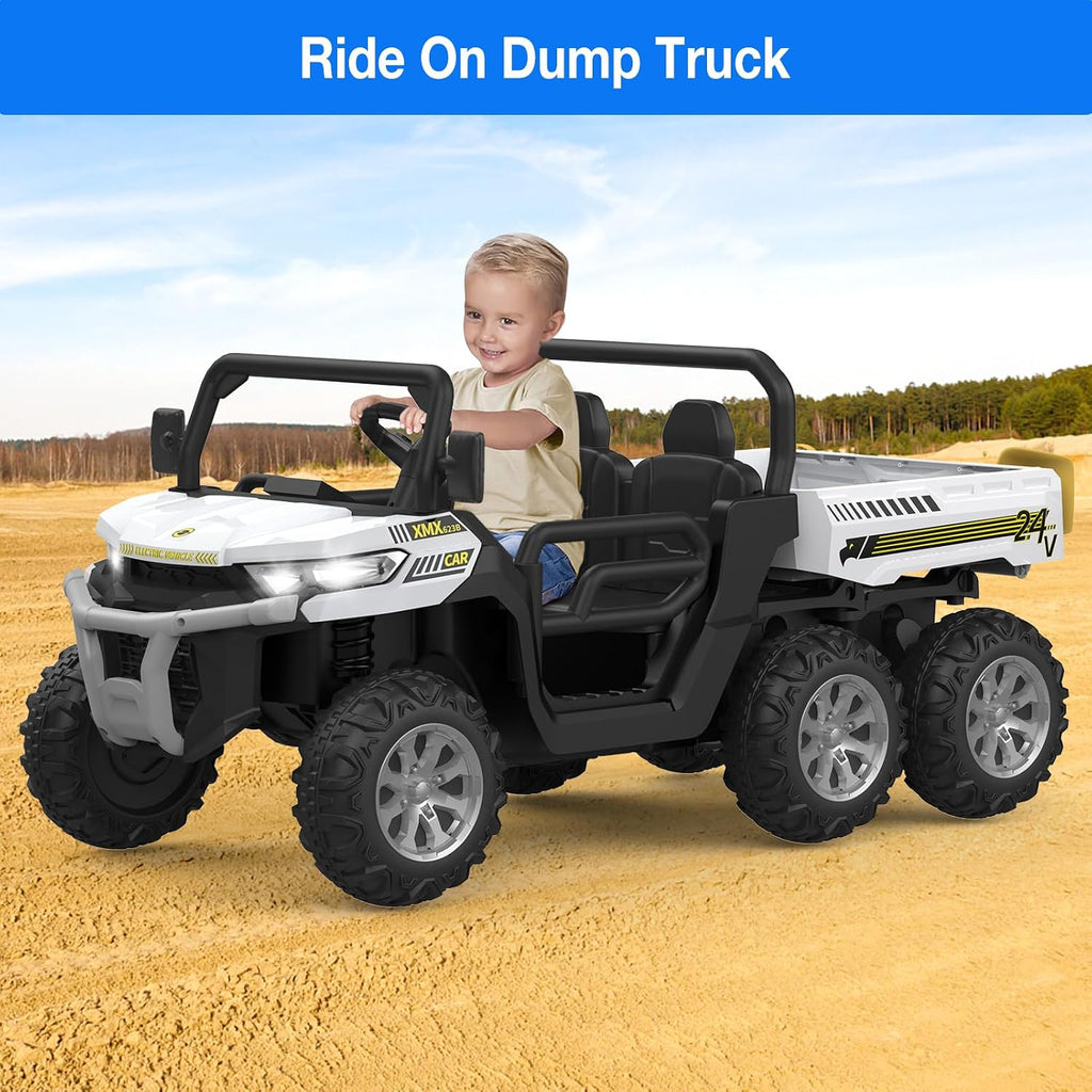 Hetoy 24V 2-Seater Ride On Dump Truck with Parent Remote Control, 4WD 6-Wheel Electric Car for Big Kids, UTV Style Dump Bed & Music Horn, ASTM/CPSIA Certified (Ages 3+)