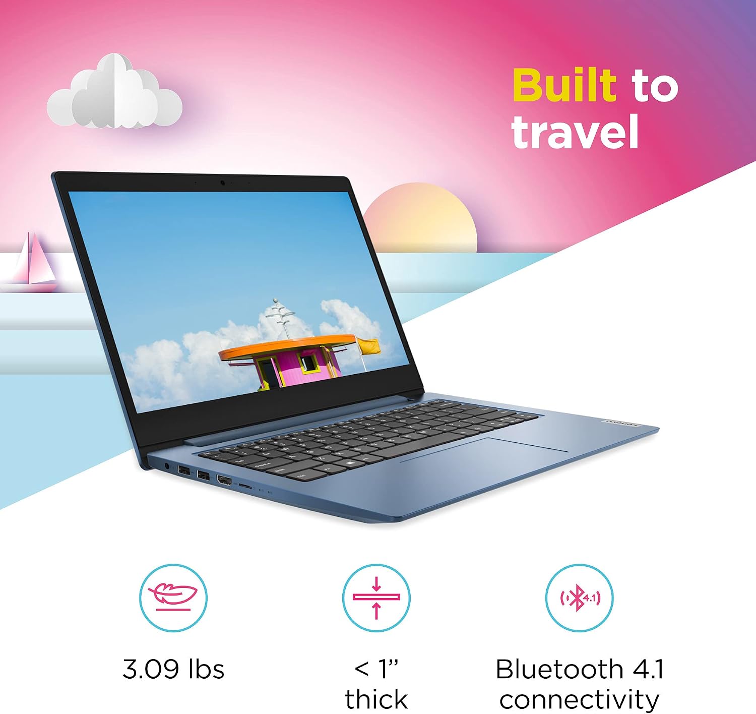 Lenovo IdeaPad 1 Laptop, 14.0' HD Display, Intel Celeron N4020, 4GB RAM, 64GB Storage, Intel UHD Graphics 600, Windows 11 in S Mode, Ice Blue
