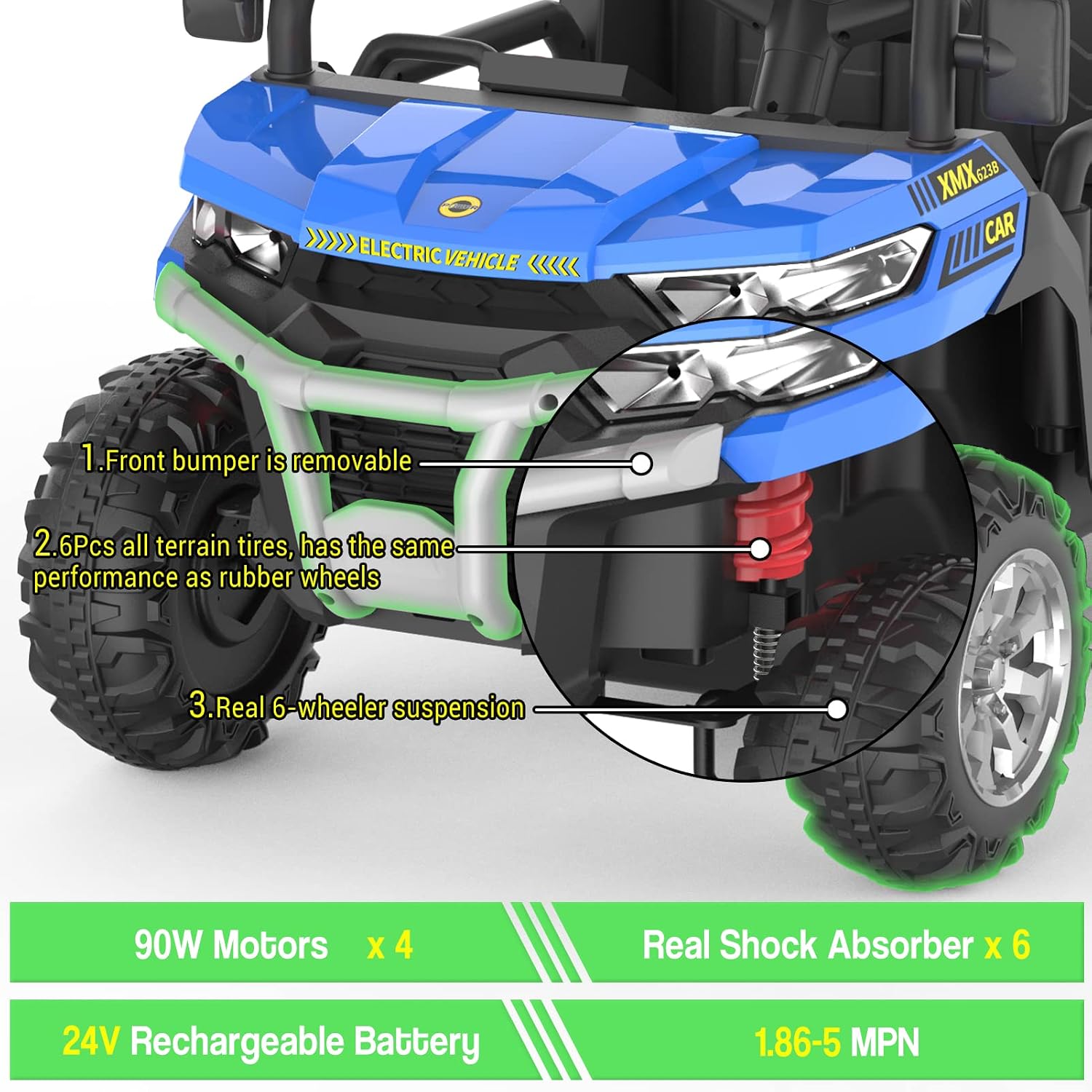 Hetoy 24V 2-Seater Ride On Dump Truck with Parent Remote Control, 4WD 6-Wheel Electric Car for Big Kids, UTV Style Dump Bed & Music Horn, ASTM/CPSIA Certified (Ages 3+)