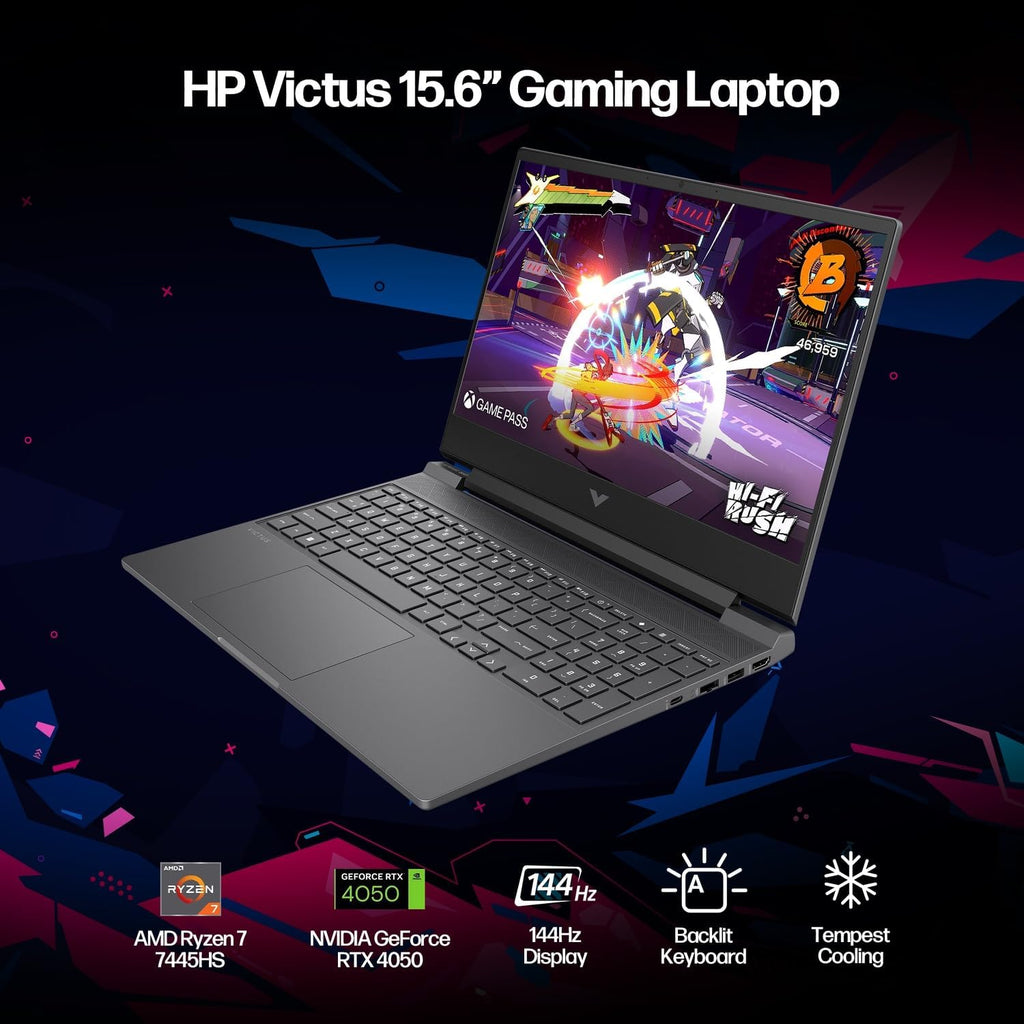 HP Victus 15.6' FHD 144Hz Gaming Laptop, AMD Ryzen 7 7445HS, NVIDIA GeForce RTX 4050, 32GB DDR5 RAM, 2TB PCIe 4.0 SSD, Backlit KB, Copilot, Silver, Bundle with Mytrix Accessories