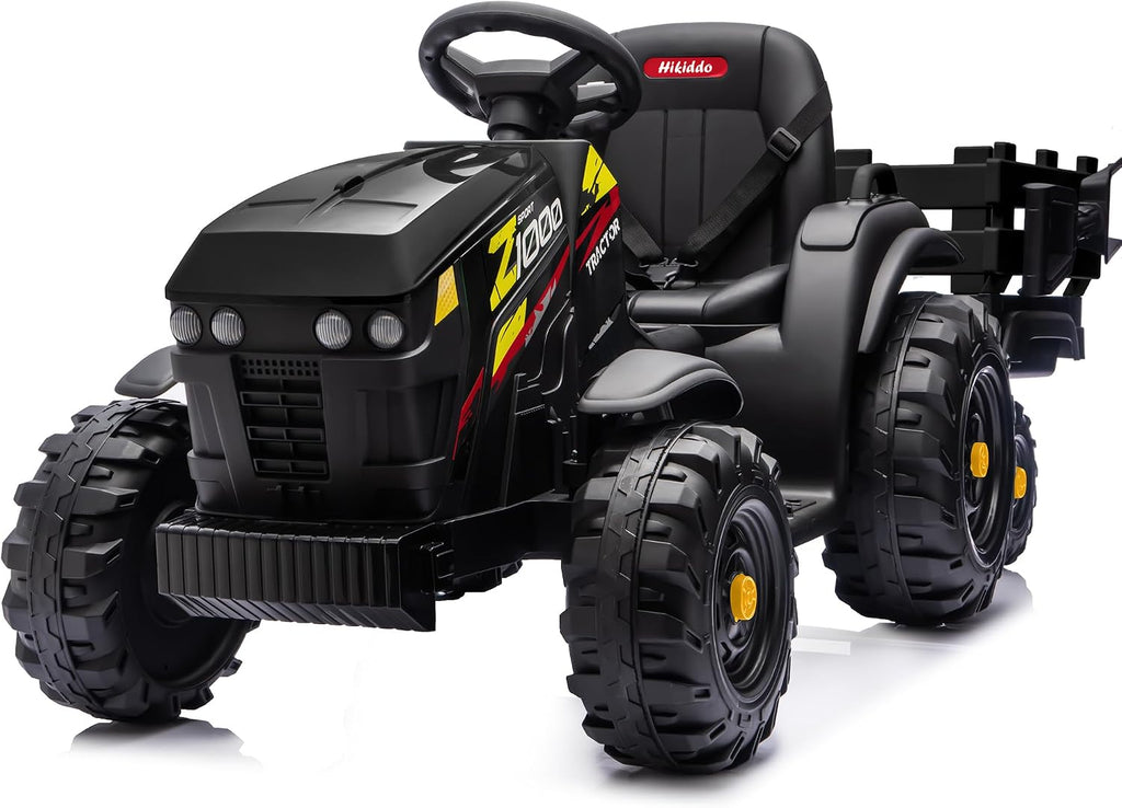 Hikiddo 24V Kids Ride on Tractor Toy, Electric Tractor for Kids 3-8 with Trailer, 2x200W Motors - Black