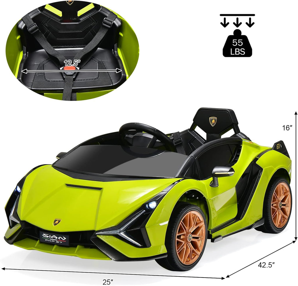 INFANS 12V Licensed Lamborghini Sian Kids Ride On Car with Parent Remote Control, Spring Suspension, MP3 Player, Electric Toy Roadster Carbon Fiber Textured for Toddler (Green)