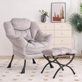 Furlide Lazy Chair with Ottoman, Modern Chair with Folding Footrest, Lounge Accent Chair, Comfortable Reading Chair, Oversized Armchairs for Bedroom, Study, Living Room, Courtyard (Light Grey)