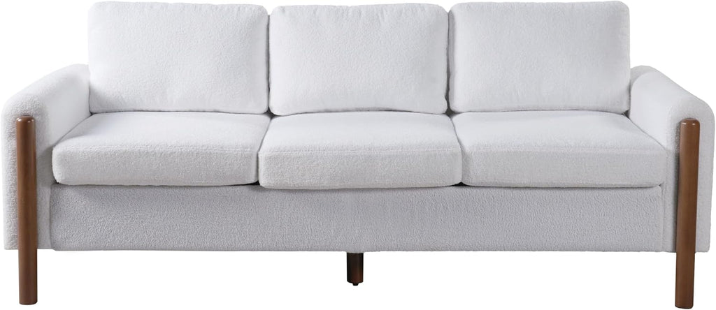 Christopher Knight Home Yadil Teddy Fleece Upholstered 3 Seater Sofa Couch, Wooden Home Sofa Living Room, Comfy Cloud Couch for Bedroom, Home Office, Cream White