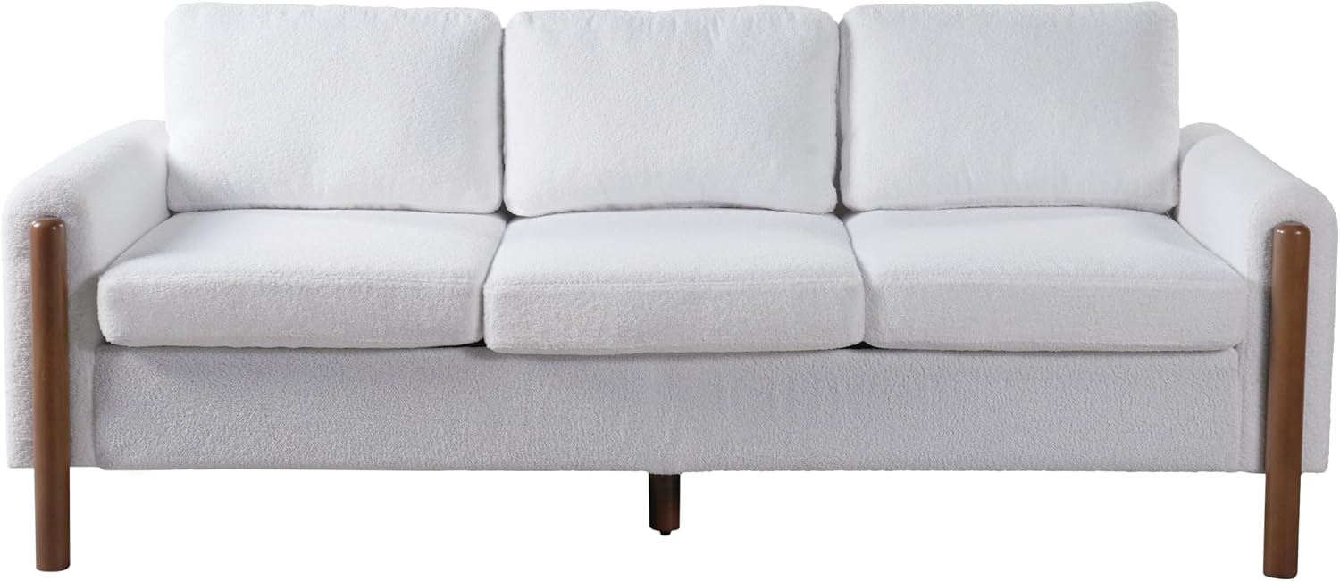 Christopher Knight Home Yadil Teddy Fleece Upholstered 3 Seater Sofa Couch, Wooden Home Sofa Living Room, Comfy Cloud Couch for Bedroom, Home Office, Cream White