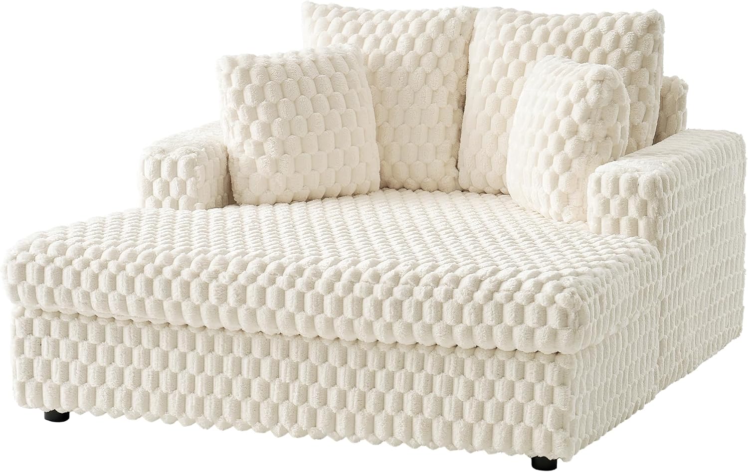 VanAcc 58 Inch Chaise Lounge Indoor, Upholstered Sofa Bed with Throw Pillows and Armrests, Sleeper Bed- Plush Lounge Chair for Living Room, White
