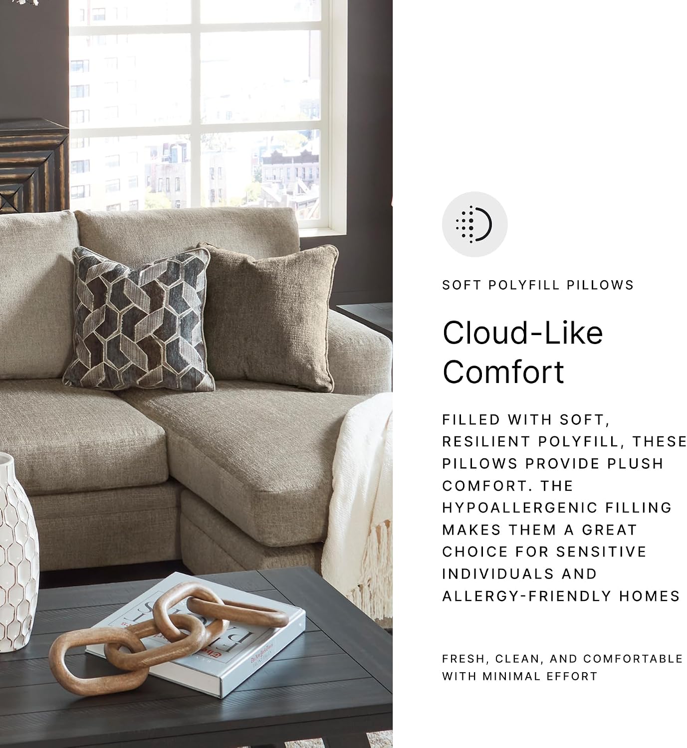 Signature Design by Ashley Stonemeade Casual Right-Arm Facing Sofa Chaise with 4 Toss Pillows, Light Brown