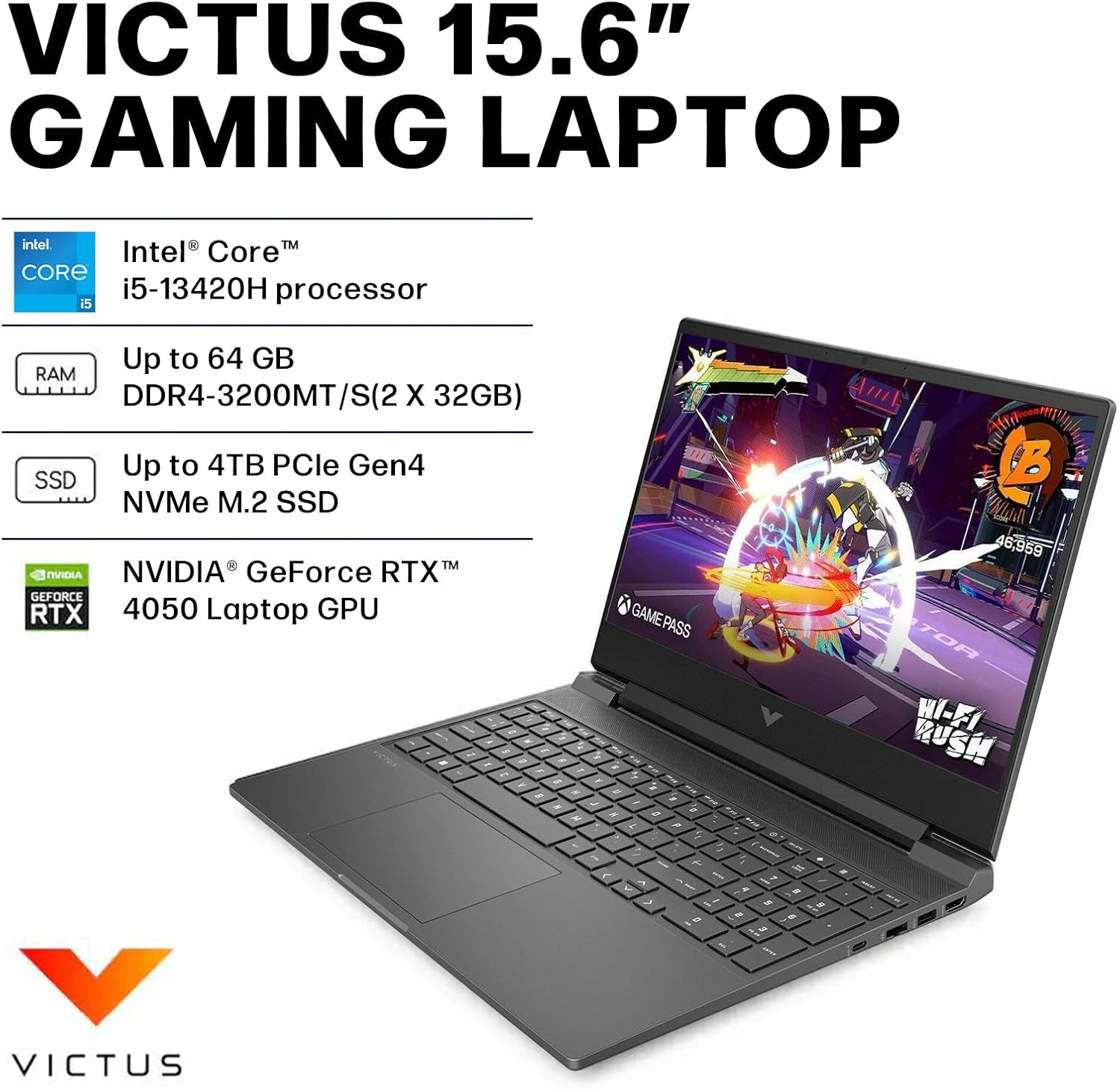 HP Victus 15.6 Gaming Laptop, 15.6 FHD 144HZ Display, Intel Core i5-13420H, NVIDIA GeForce RTX 4050, 32GB RAM 1TB SSD, Backlit Keyboard, WiFi 6, Win 11 Pro, Bundled with Accessory
