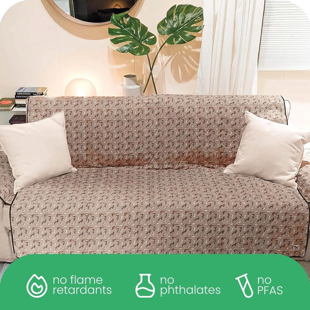 Molly Mutt 3-Seater Non-Slip Furniture Protector and Couch Cover for Dogs & Pets, GOTS-Certified 100% Organic Cotton Canvas Cover, Durable and Non-Toxic Materials, 70' Wide x 78' Long