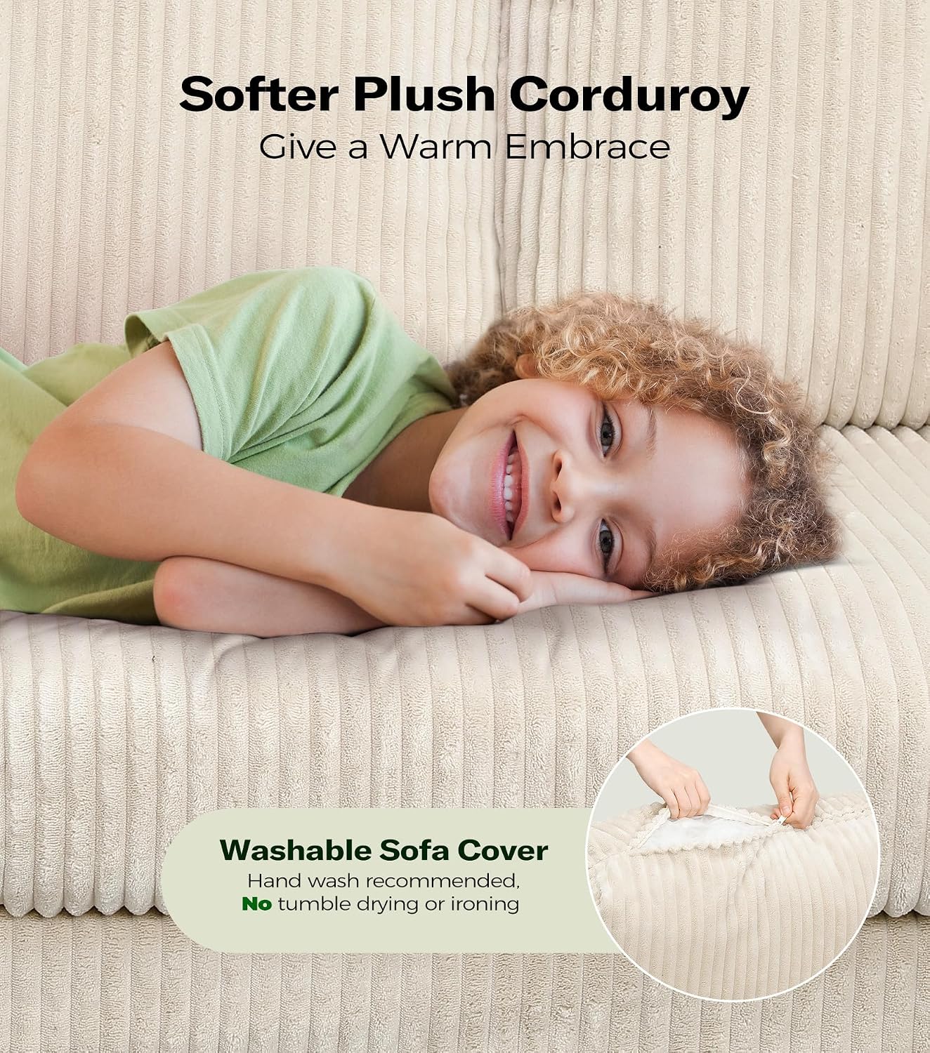 Welzona Corduroy Sofa Couch, 101' Comfy Couches for Living Room, Beige | 24' Extra Deep Seat, Tool-Free Sofas, All-Wood Loveseat, 2 Pillows Included, 850lbs Load-bearing