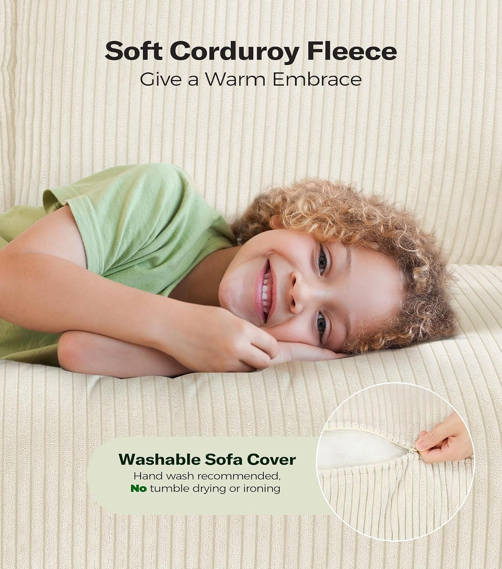 Welzona Loveseat Sofa, 51' Love Seat, Comfy Corduroy Small Loveseat for Small Spaces, Tool-Free Setup Couch for Bedroom, All-Wood Couches for Living Room, No Pillow Included, Beige