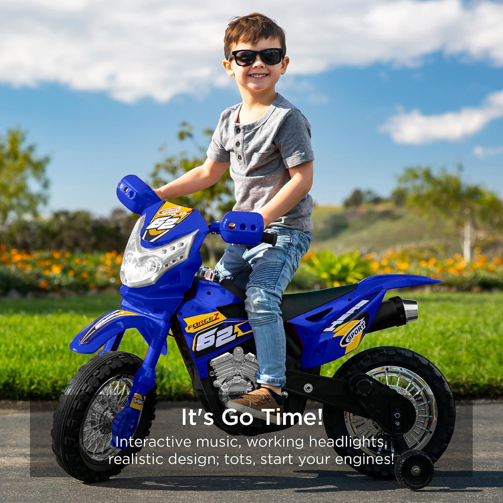 Best Choice Products Kids 6V Ride On Motorcycle w/Treaded Tires, Working Headlights, 2mph Top Speed, Training Wheels, Realistic Sounds, Music, Battery Charger - Blue