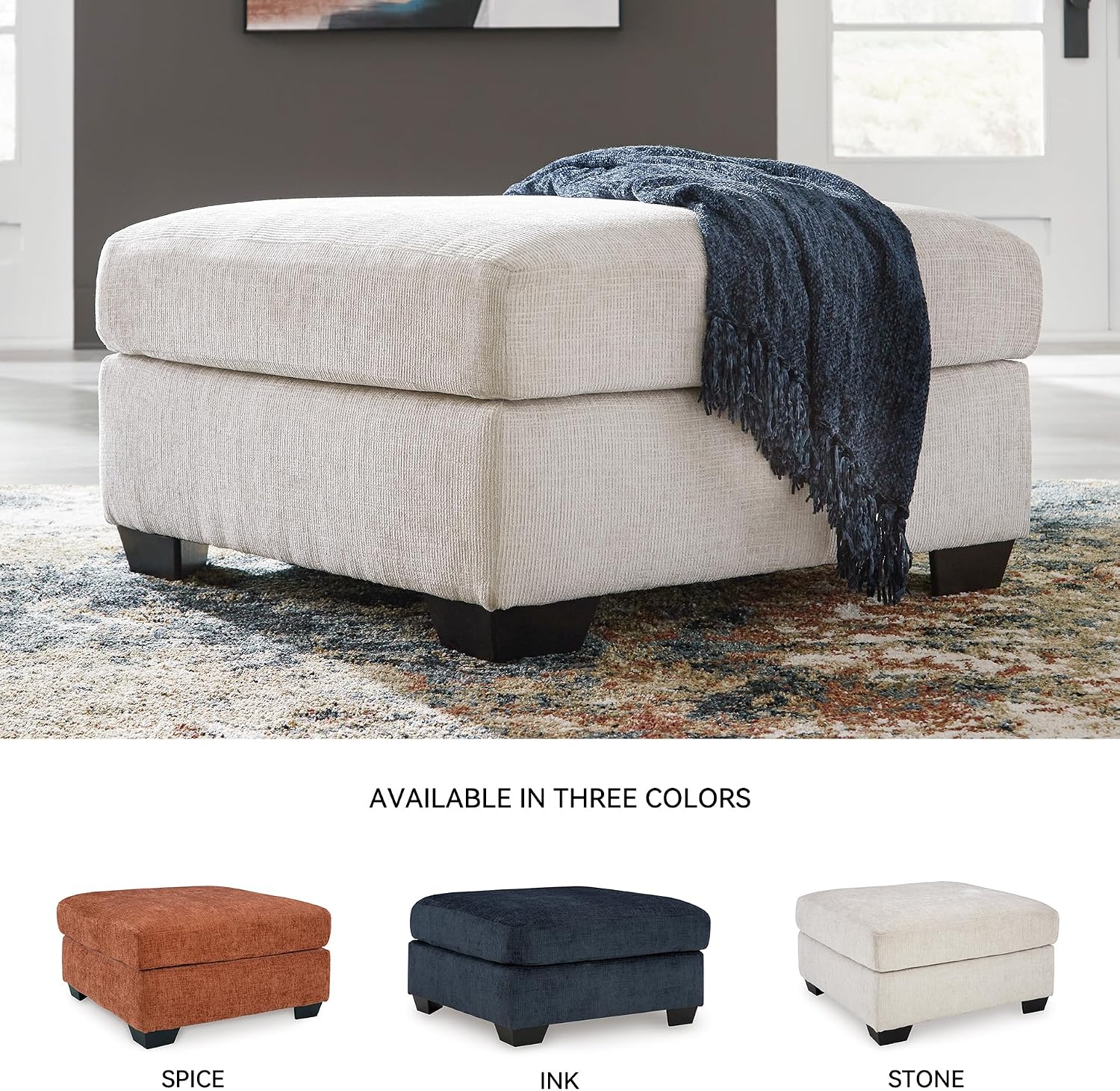 Signature Design by Ashley Aviemore Contemporary Square Oversized Accent Ottoman for Living Room, Beige