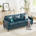 STHOUYN 73' W Faux Leather Couch w/ 2 USB, Leather Sofa w/Side Pockets, Wooden Frame 3 Seat Couch for Livingroom, Office, Apartment (Blue, 3 Seater)