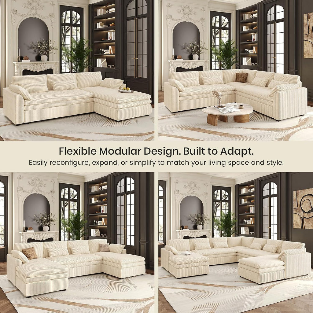 Belffin Large Modular Sectional Sofa with Deep Chaise Modular Sectional Loveseat Sofa with 9' Soft Dual-Layer 2 Seater Sofa Couch Corduroy Beige