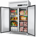 Coolake Commercial Upright Freezer Refrigerator Combo, 48' W Dual Temp Zones, 36 Cu.ft Stainless Steel, 2 Door Reach in Freezer for Restaurant Bar Shop Kitchen Garage School Church