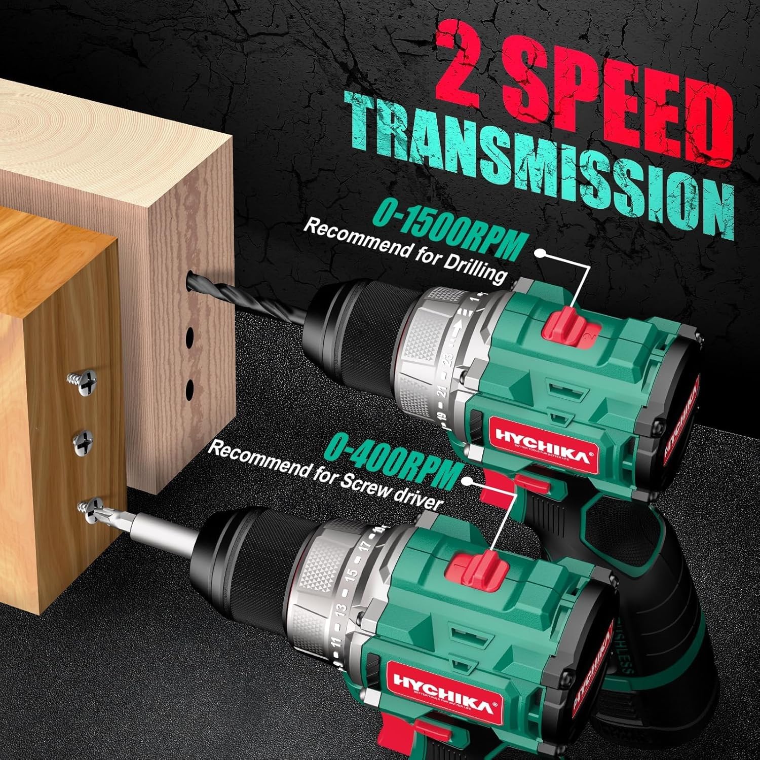 HYCHIKA 18 V Max Cordless Impact Wrench with 1/2 Impact Drivers,True Brushless 16.8V Cordless Compact PowerDrill,2-Tool Power Tool Set Combo Kit