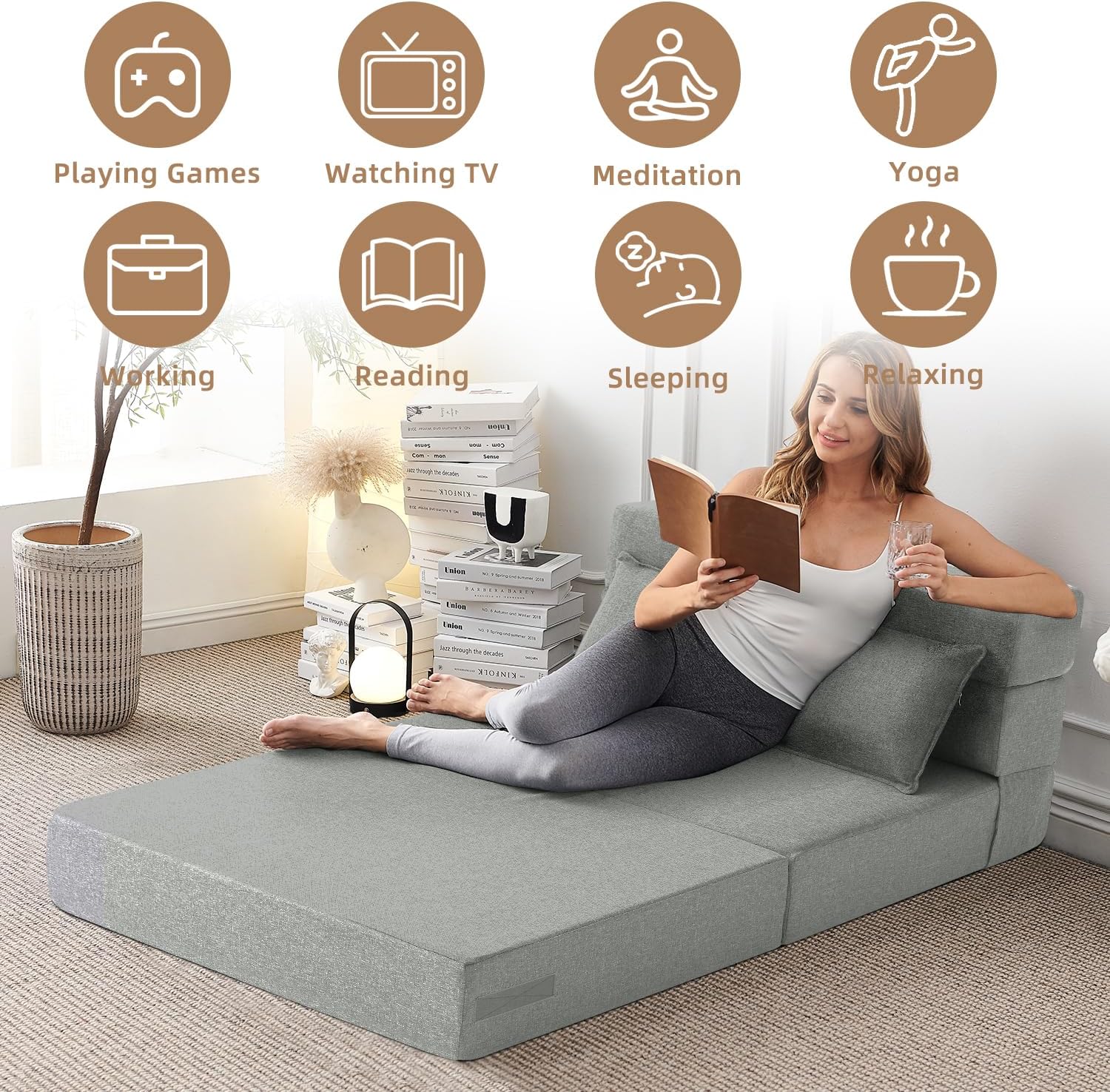 FILUXE Folding Sofa Bed | Convertible Sleeper Chair Bed for Adults, Fold Out Chair to Bed Linen Futon Chair with Pillow, for Home Dorm Apartment RV Living Room, Standard Size, Light Gray