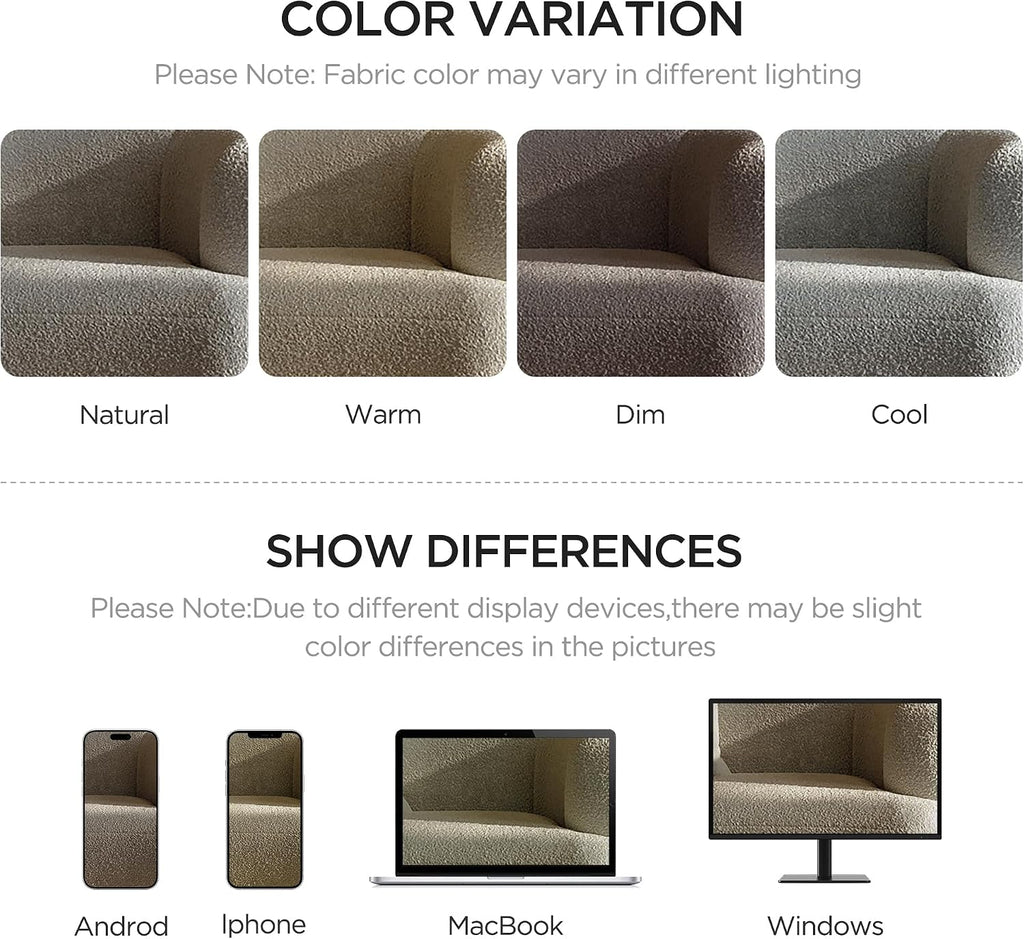 Acanva Modern Curved Sectional Living Room Couch, Minimalist Comfy Boucle Fabric Modular Sofa for Apartment, Home Office, 3-Piece Set (3 x Armless Chair), Light Coffee | Boucle Fabric, Modular, Minimalist, Comfy