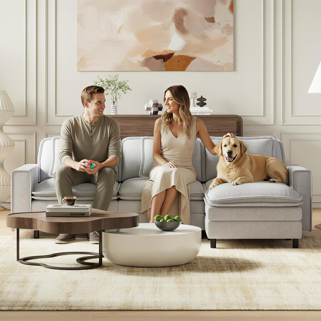 MALOL Modular Sectional Sofa 107', Comfy Cloud Couch with Ottoman, Deep 4-Seat L Shaped Modular Sofa, Couches with Throw Pillows for Living Room, Light Grey