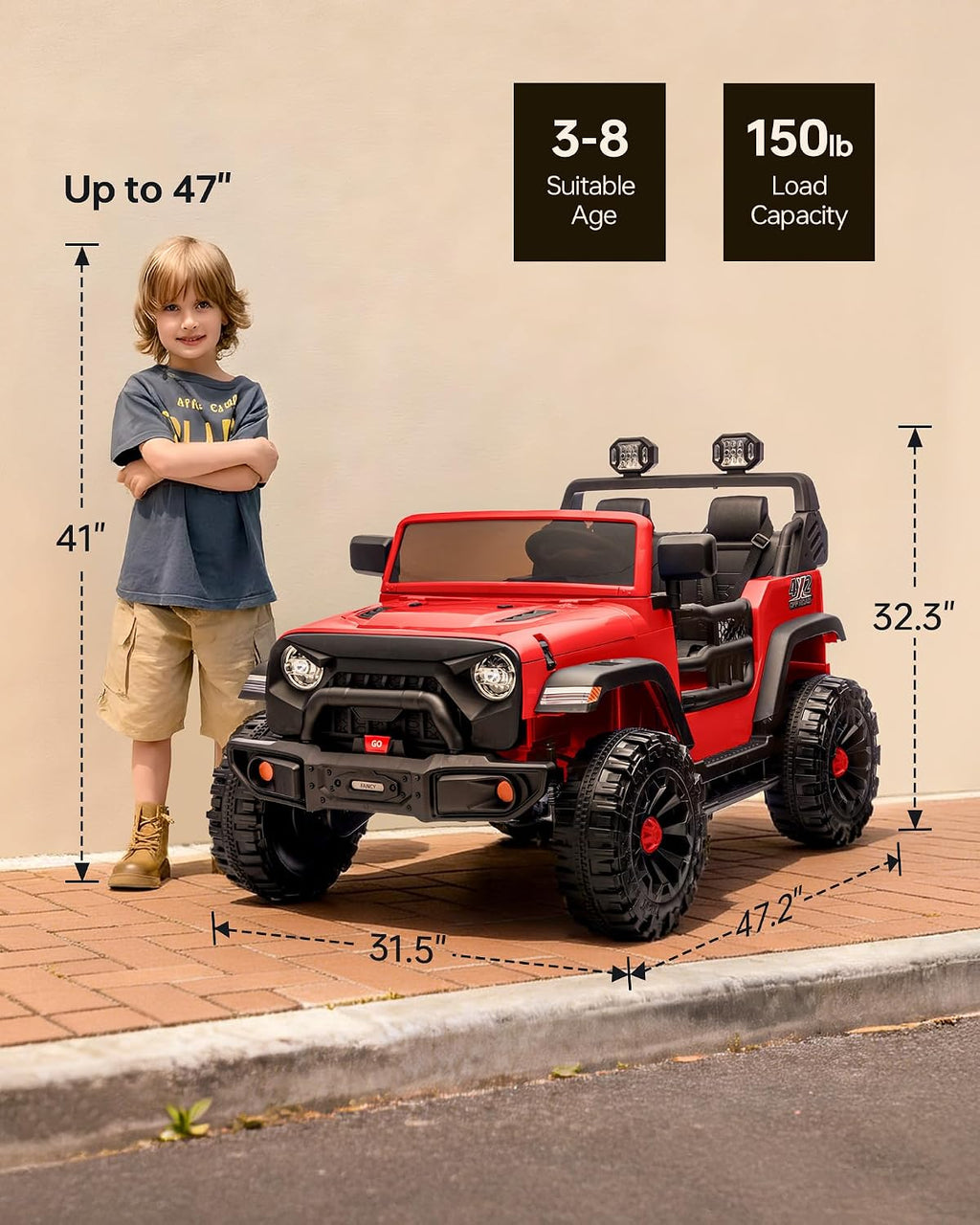 Outfunny 2 Seater Ride on Car Toy, 12V Electric Car for Kids 4-8 with Remote Control, Capacity 150 lb, LED Light - Red