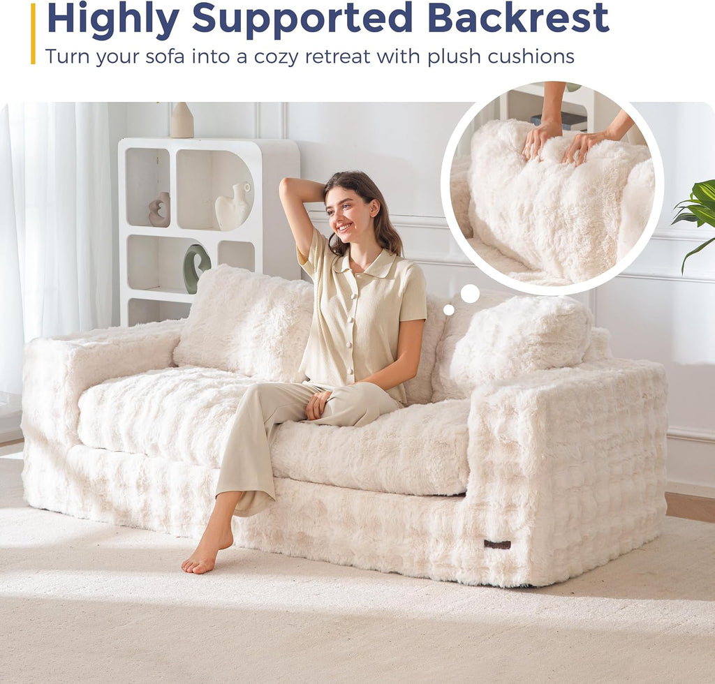 MAXYOYO 3 Seater Sofa for Living Room, Tufted Boneless Couch Bubbled Sofa Couch, Comfy Bean Bag Chair for Bedroom Apartment, No Assembly Needed, Beige