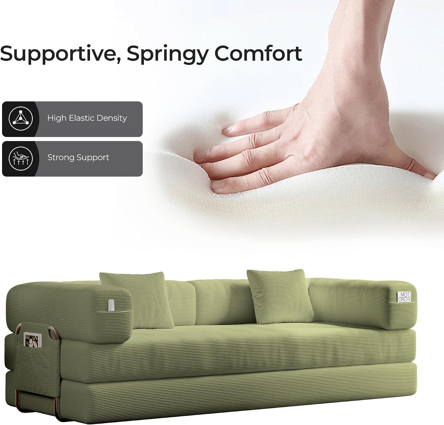 5-in-1 Folding Convertible Sofa Bed, Loveseat Sleeper with Pull-Out Bed, Floor Sofa Modular Futon Couch, 79' Oversized Corduroy Upholstered Boneless Couch for Living Room, Bedroom, Lounge, A-Green