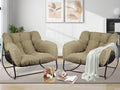 Papasan Rocking Chair Indoor & Outdoor, Oversized Patio Rocking Chairs with Padded Cushion& Pillow-Comfortable Rocker Egg Chair for Front Porch, Garden, Patio, Backyard,Brown,2PC