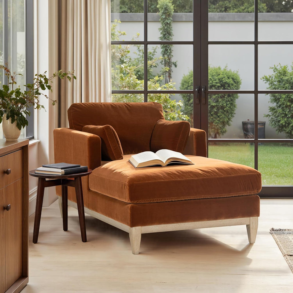 Jennifer Taylor Home Knox 65' Modern Farmhouse Chaise Lounge Chair, Burnt Orange Performance Velvet