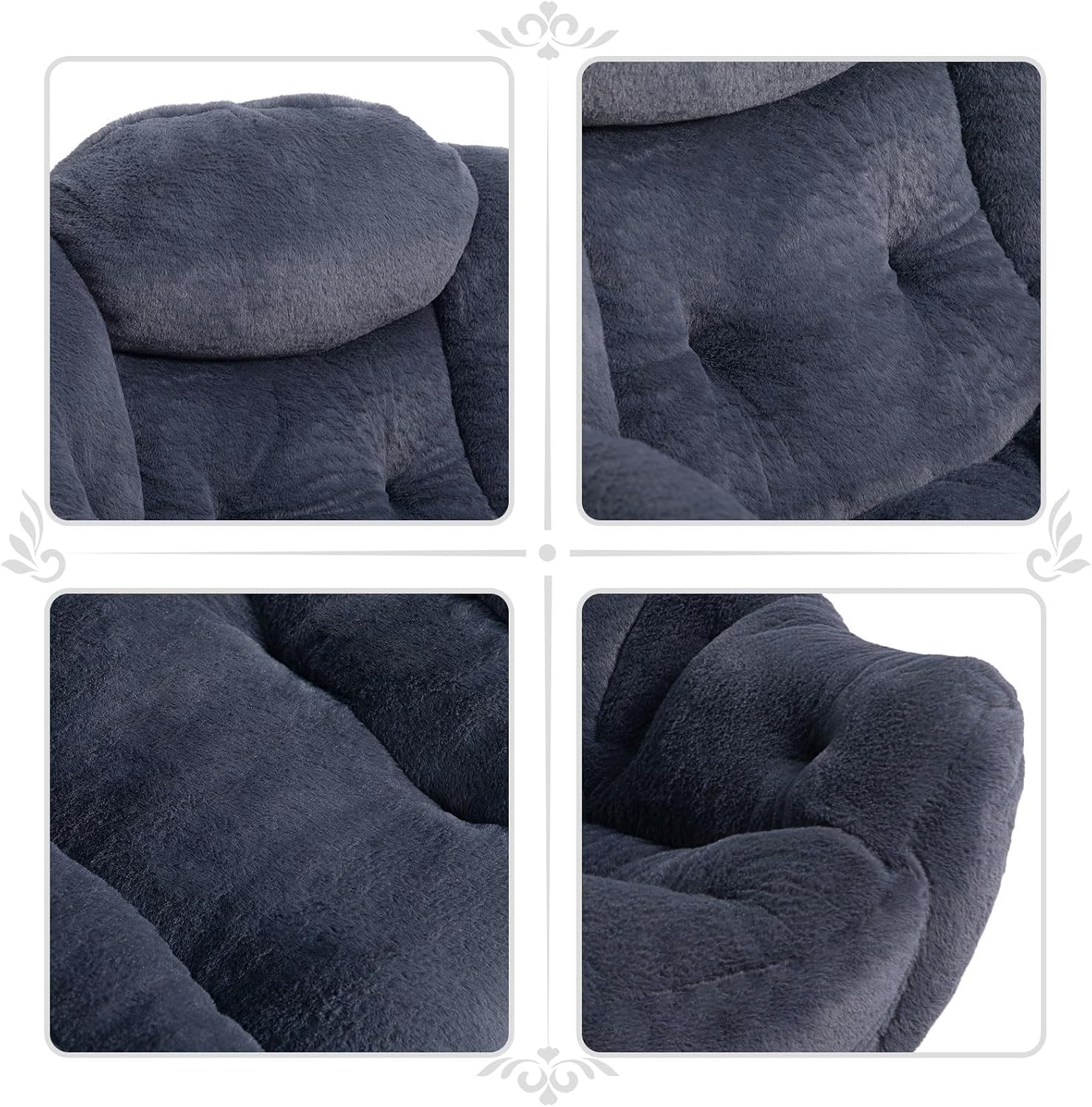 HollyHOME Lazy Chair with Foldable Ottoman, Accent Comfy Lounge Armchair and Folding Footrest Stool, Leisure Sofa Reading Chair and Footstool for Living Room, Bedroom, Dorm,Faux Fur Navy Blue