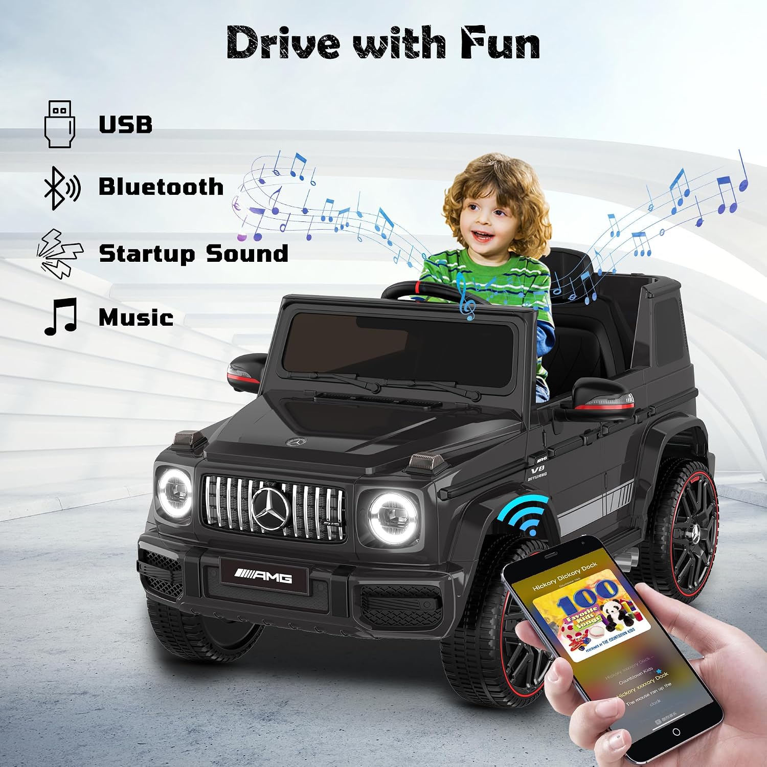ANPABO Licensed Mercedes-Benz G63 Car for Kids, 12V Ride on Car w/Parent Remote Control, LED Headlights, Music Player/Bluetooth & Horn, Soft Start, Low Battery Prompt, Kids Electric Car, Black