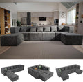 MONVANE Modular Sectional Cloud Couch for Living Room - 130'' 6 Seater Convertible Chenille Couches Set with Ottoman, No Assembly Compression Sofas, Comfy Floor Sofa with Memory Foam, Grey